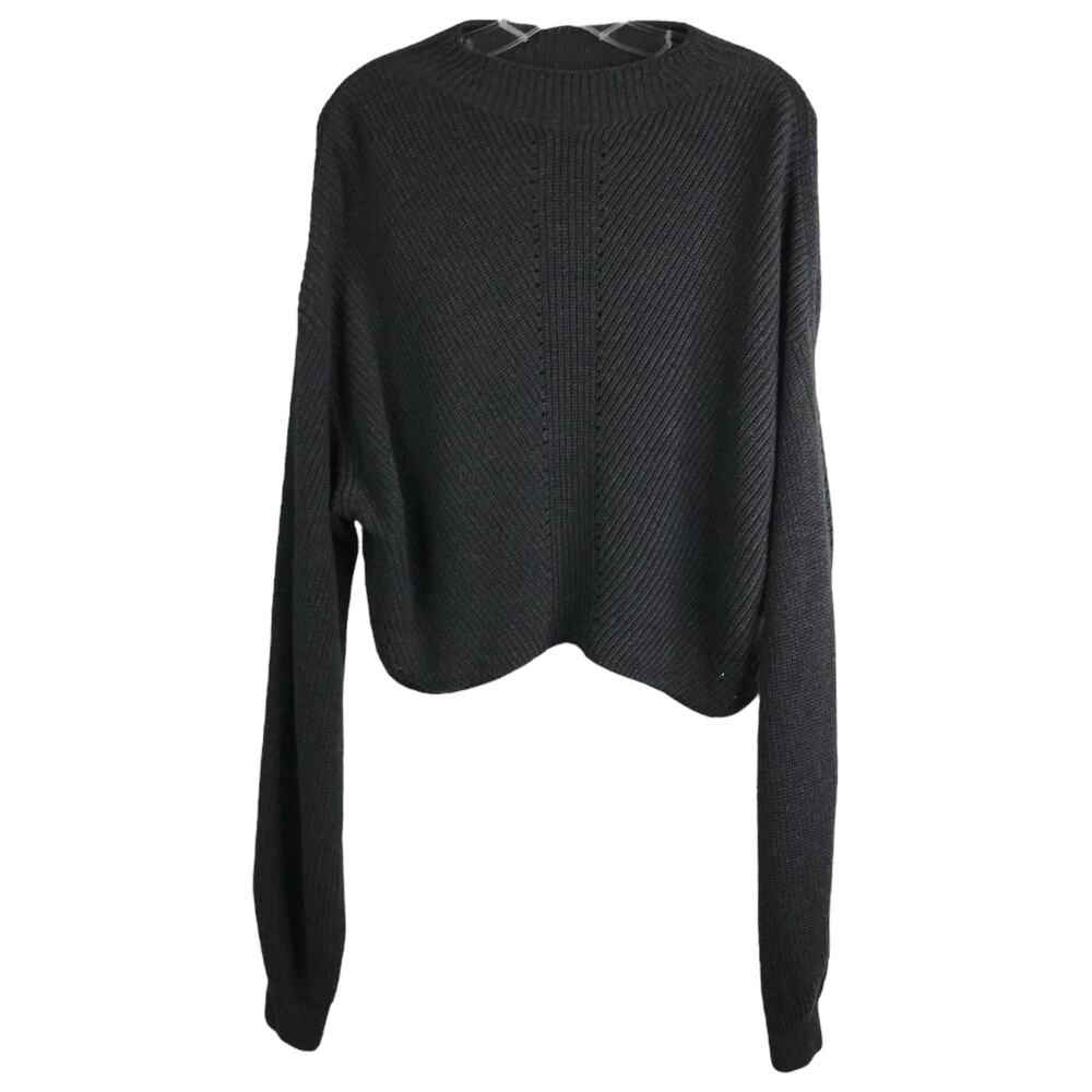 Le ORE Sweater Womens Sz S Charcoal Gray Knit Drop Shoulder Long Sleeve Pullover